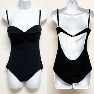 Heidi Klein Womens Gold Logo Clasp Backless Flutter Bust One Piece Swimsuit